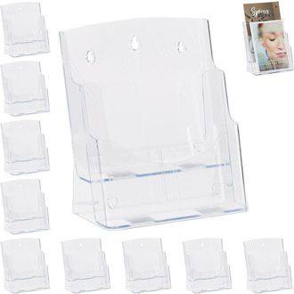 Relaxdays Relaxdays - 10 Atriles para Folletos, A4 / din Largo, 2 Niveles, Metacrilato, 27,5x24x15 cm, Transparente