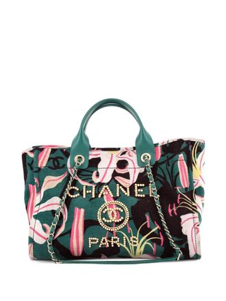 Chanel Deauville NM Printed Velvet with Wooden Pearls Small tote bag - Verde