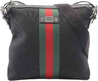 Gucci Pre-owned Web GG Supreme leren nylon canvas schoudertas - Heren - Pre-owned - Zwart - Maat: ONE Size Nylon