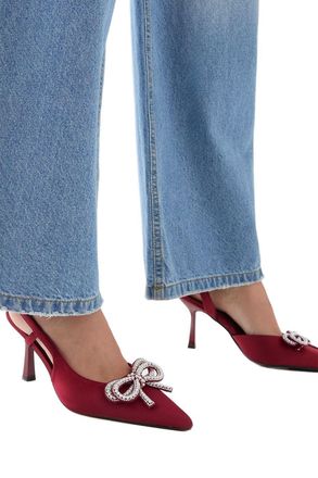 Misspap Pearl Bow Detail High Stiletto Heel Sling Back Court Shoes, 4, Red