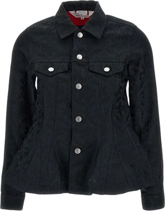 Comme Des Gar&ccedil;ons Floral Jacquard Peplum Jas - Dames - Zomerjassen - Zwart - S - Denim - Jassen