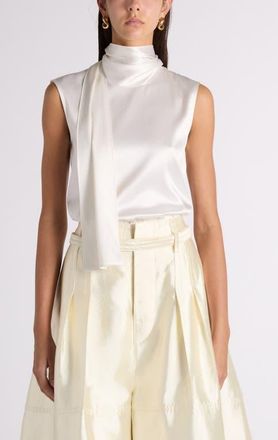 Bottega Veneta Scarf Detail Stretch Silk Satin Top in 9000 White at Nordstrom, Size 10 Us