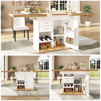 Merax Extendable Dining Table 110-140 cm with Snack & Wine Rack in White