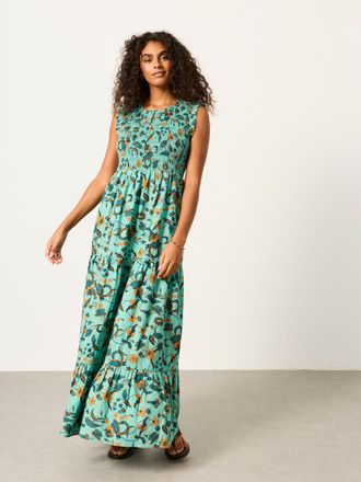 Fat Face FatFace Anais Teal Blue Batik Petite Maxi Dress