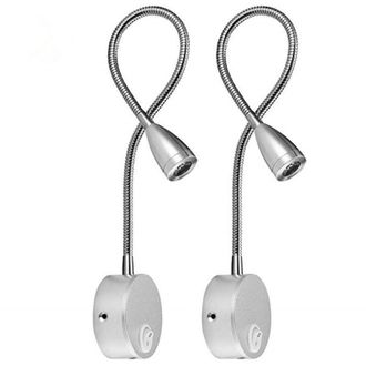 OEM L&aacute;mpara De Mesilla De Noche De Pared (paquete De 2), Luz De Lectura Led Con Cuello De Cisne, 3 W, Luz Blanca C&aacute;lida De 3000 K, Color Plata