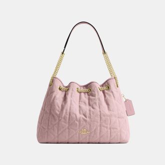 Coach Womens Evelyn Shoulder Bag In Loved Denim With Quilting And Charm - Pink - One Size