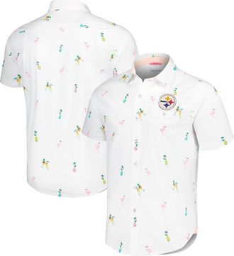 Tommy Bahama Mens Tommy Bahama White Pittsburgh Steelers Nova Wave Flocktail Button-Up Shirt at Nordstrom, Size X-Large