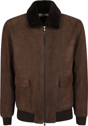 Barba Boston SJ Shearling Collar Soft Calf Suede Aviator Bomber Jacket