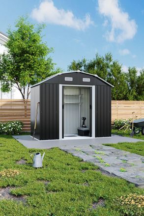 H&O Direct Large Galvanized Steel Acrylic Garden Storage Shed in Charcoal