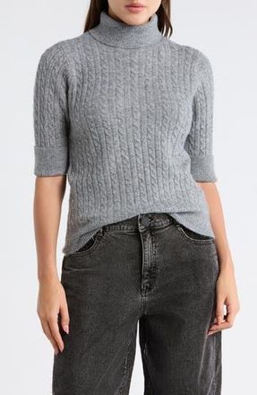 Democracy Cable Knit Elbow Sleeve Turtleneck Sweater in Charcoal at Nordstrom Rack, Size X-Small
