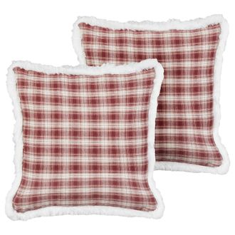 Beliani Beliani - Conjunto De 2 Cojines Decorativos De Tela Motivo Navide&ntilde;o Estampado De Tart&aacute;n Rojo 45 X 45 Cm Brookies