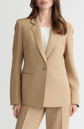 Kasper Linen Blend Jacket in Toasted Wheat at Nordstrom, Size 12P