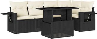 vidaXL Vidaxl - Set De Sof&aacute;s De Jard&iacute;n 6 Piezas Y Cojines Rat&aacute;n Sint&eacute;tico Negro