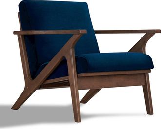 Omax Decor Zola Solid Wood and Velvet Upholstered Accent Armchair in Blue