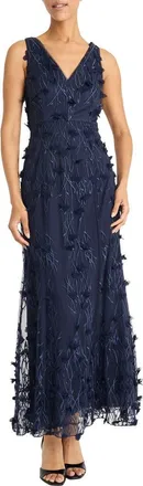 Maggy London Floral Appliqu&eacute; Sleeveless Gown in Navy Blazer at Nordstrom, Size 10