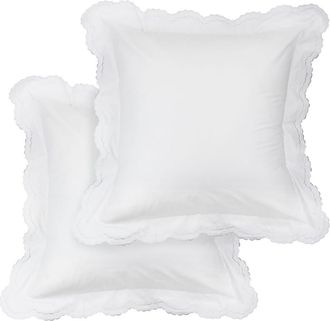 Melange Home White Embroidered Double Scallop 300 Thread Count 100% Cotton 26 Square Pillow Sham - Set of 2 in White/White at Nordstrom Rack