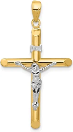 Diamond2Deal 14k Two-tone Gold Hollow Crucifix Pendant