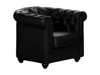 Vente-Unique Sill&oacute;n CHESTERFIELD - Piel sint&eacute;tica - Negro