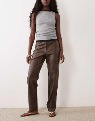 Bardot Pantaloni a vita alta in similpelle Bardot color cioccolato-Marrone