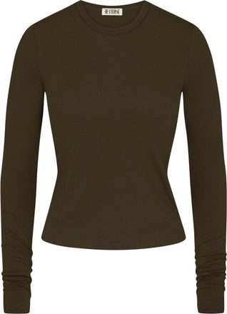 Éterne Tops, Dames, Groen, L, Katoen, Fitted Crewneck Long Sleeve T-Shirt