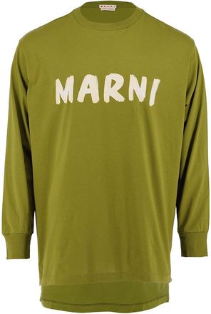 Marni Womens Brush Stroke Logo Long Sleeve T-Shirt In Olive