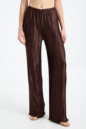 Collective Plisse Lined Straight Leg Pants In Brown