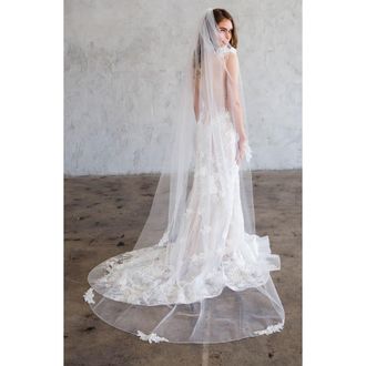 Brides & Hairpins Lace Trim Chapel Veil in Ivory at Nordstrom