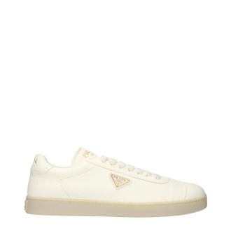 Prada Damens Beige/elfenbeinfarbene Ledersneaker