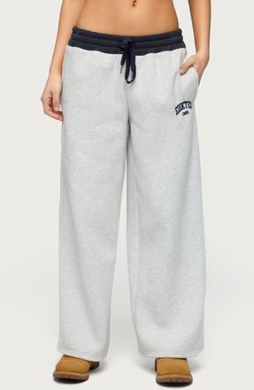 Edikted Contrast Waist Logo Wide Leg Sweatpants in Gray-Melange at Nordstrom, Size X-Small
