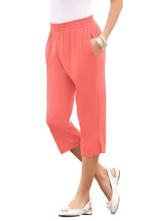 Roaman's Plus Size Soft Knit Relaxed Pull-On Capri Pant in Sunset Coral at Nordstrom, Size Small
