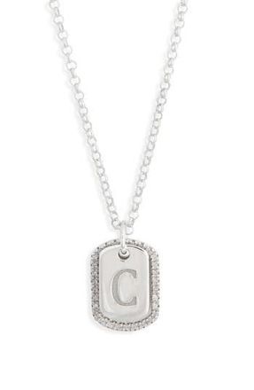 Meshmerise Diamond Initial Dog Tag Pendant Necklace in White-C at Nordstrom Rack