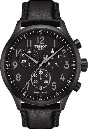Tissot Chrono XL Chronograph Leather Strap Watch, 45mm in Black at Nordstrom