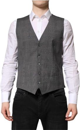 Dolce & Gabbana Grijze Geruite Wol Formeel Jurk Vest - Heren - Gillet - Grijs - XS - Wol - Kostuums