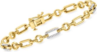 Ross-Simons Diamond Paper Clip Link Station Bracelet in 18kt Gold Over Sterling