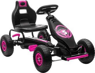 OEM Coche De Pedales Para Ni&ntilde;os De 5-12 A&ntilde;os Con Asiento Ajustable Neum&aacute;ticos Inflables Amortiguador Carga 50kg Negro Y Rosa