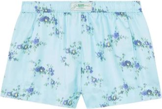 Ganni Shorts in Gedrukte Zijde - Dames - Bermuda - Blauw - M - Korte Broeken