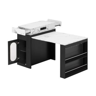 STILVORA Isla De Cocina Con 1 Caj&oacute;n, 1 Puerta De Vidrio, Tablero Abatible Y Enchufes, En Mdf Y Vidrio, Negro