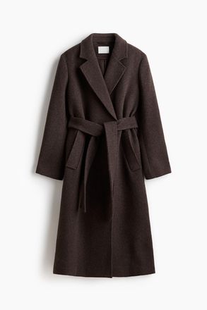 H&M Mantel aus Wollmix mit Bindeg&uuml;rtel - Dunkelbraun