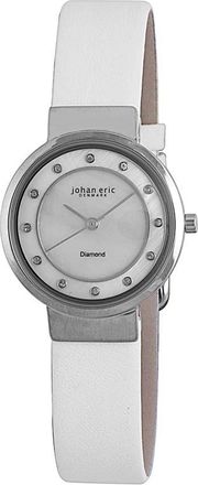 Johan Eric Denmark Arhus Diamond Round Silver-tone Steel White Leather Ladies Watch JE6100-04-009L