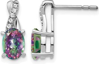 Diamond2Deal 14k White Gold Mystic Fire Topaz and Diamond Earrings