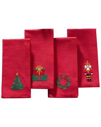 Elrene Set Of 4 Holiday Embroidered Napkins
