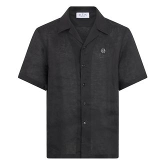 Philipp Plein Bowling Shirt Basic - Heren - Korte mouwen Overhemden - Zwart - S - Katoen - Overhemden