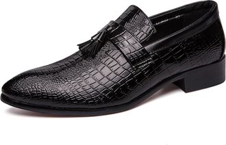 Generic Mens Formal Dress Shoes Premium Crocodile Printed Leather Slip on Loafers Party Wedding Shoes (Black,11)