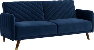 Vente-Unique Sof&aacute;-cama de 3 plazas tipo clic-clac de terciopelo JORIS - Azul