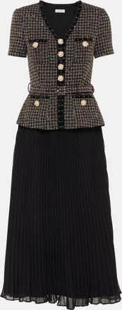 Self Portrait Boucle and chiffon midi dress