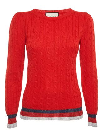 Gucci cable-knit lam&eacute;-trim sweater - Red