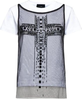 John Richmond T-shirt met Overlay en Grafisch Detail - Dames - T-shirts - Wit - M - Katoen - Tops