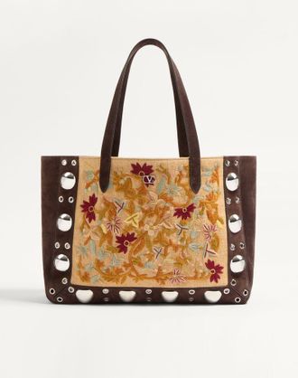 Valentino Garavani Borsa Shopping Media Valentino Garavani Nellc&ocirc;te Ricamata Donna MULTICOLOR/TESTA DI MORO UNI