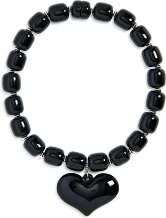 Julietta Amore Beaded Heart Pendant Necklace in Black at Nordstrom