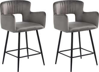 Beliani Beliani - Conjunto De 2 Sillas De Bar Modernas Asiento De Terciopelo Con Reposabrazos Respaldo Acolchado Gris Sanilac